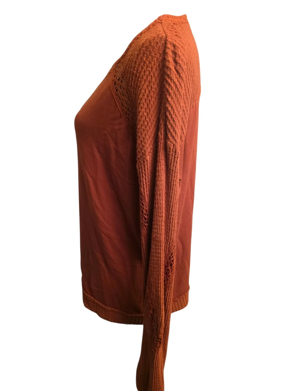 KNOX ROSE Women's Rust Crochet-Sleeve Pullover Top M Euc